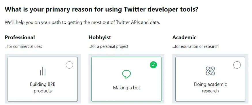 Tela do Twitter Developer Portal mostrando o processo de aplicação
