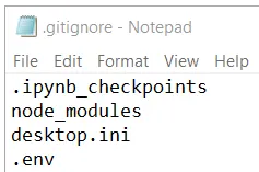 Tela mostrando o conteúdo do arquivo .gitignore