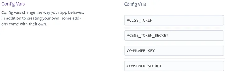 Tela do Heroku mostrando a seção Config Vars na aba Settings