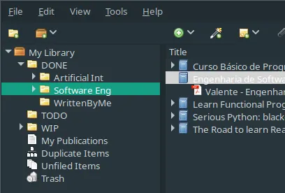 Canto esquerdo do Zotero