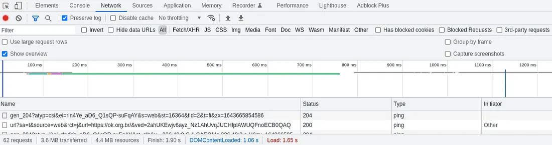 Fluxo de requisições da página